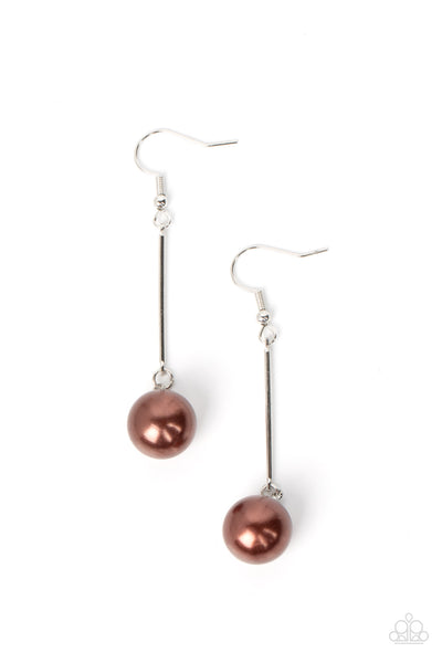 Paparazzi Pearl Redux - Brown Earrings