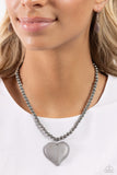Paparazzi Picturesque Pairing - Silver Oversized Heart Stone Necklace
