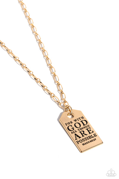 Paparazzi Possible Pendant - Gold Inspirational Necklace