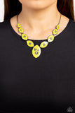 Paparazzi Pressed Flowers - Green Love Bird Paint Necklace