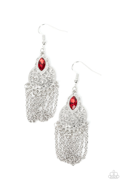 Paparazzi Pressed for CHIME - Red Marquise cut Rhinestone Earrings