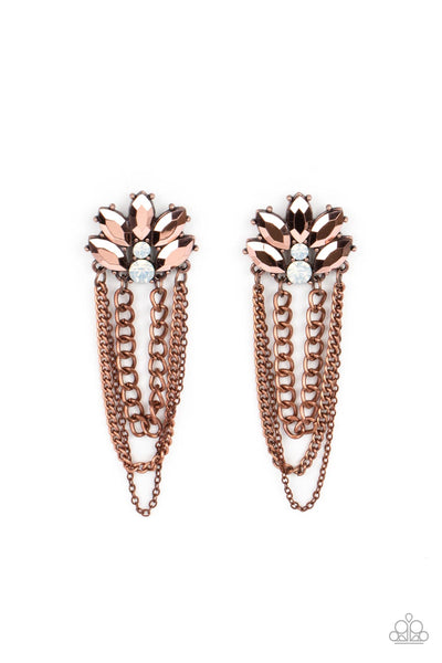 Paparazzi Reach for the SKYSCRAPERS - Copper Marquise-cut Earrings