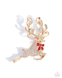 Paparazzi Reindeer Games- Gold Brooch