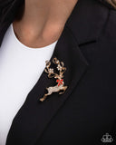 Paparazzi Reindeer Games- Gold Brooch