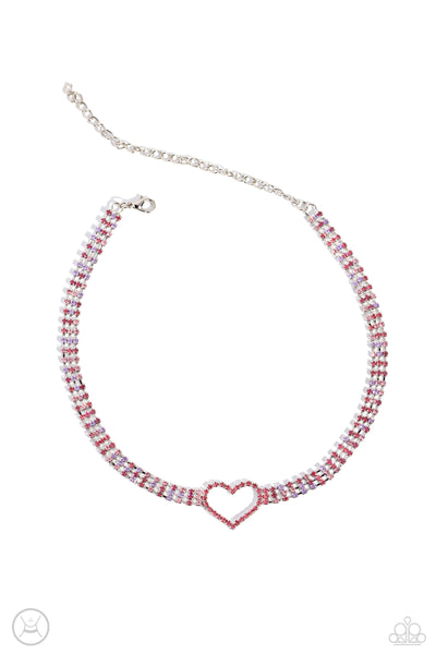 Paparazzi Rows of Romance - Pink Heart Chocker Necklace