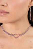 Paparazzi Rows of Romance - Pink Heart Chocker Necklace