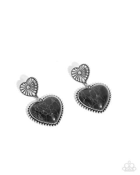 Paparazzi Rustic Reinvention- Black Heart Earrings