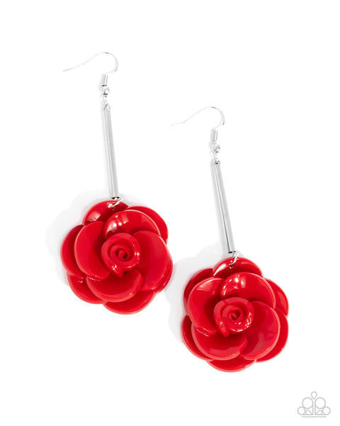 Paparazzi Saccharine Sprig - Red Floral Earrings