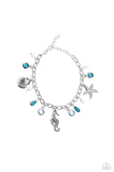 Paparazzi Seahorse Serenade - Blue and Waterspout Starfish, Sea Scallop Seashell Charms Bracelet