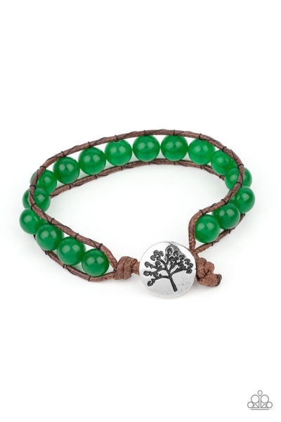 Paparazzi Seasonal Bounty - Green Leafty Tree Button Loop Bracelet