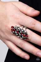 Paparazzi Smoky Smolder - Red Marquise Cut Hematite Ring