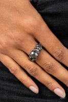 Paparazzi Smooth Smolder - Black Hematite Rhinestones Ring