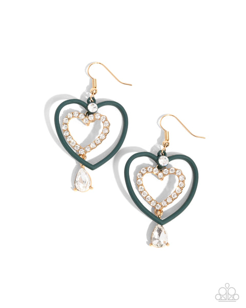 Paparazzi Soft and Sweet - Green Heart Earrings