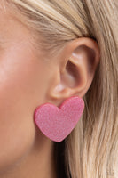 Paparazzi Sparkly Sweethearts - Pink Heartr Earrings