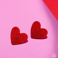 Paparazzi Sparkly Sweethearts - Red Heart Earrings