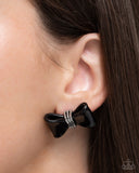 Paparazzi Spruced Up- Black Bow Earrings