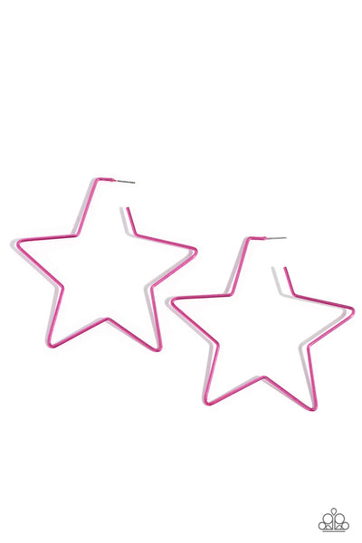 Paparazzi Starstruck Secret - Pink Oversized Metallic Bar Hoops