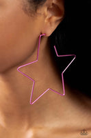 Paparazzi Starstruck Secret - Pink Oversized Metallic Bar Hoops