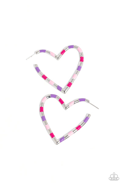 Paparazzi Striped Sweethearts - Pink Hoops Earrings