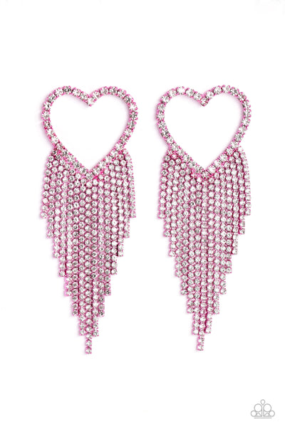 Paparazzi Sumptuous Sweethearts - Pink Heart White Rhinestones Earrings