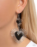 Paparazzi Sunburst Sweethearts - Black Heart Earrings