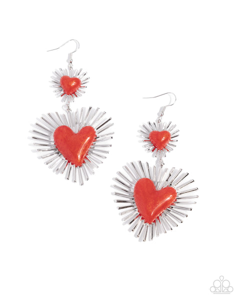 Paparazzi Sunburst Sweethearts - Red Earrings