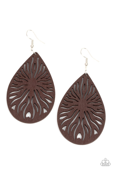 Paparazzi Sunny Incantations - Brown Wooden Earrings