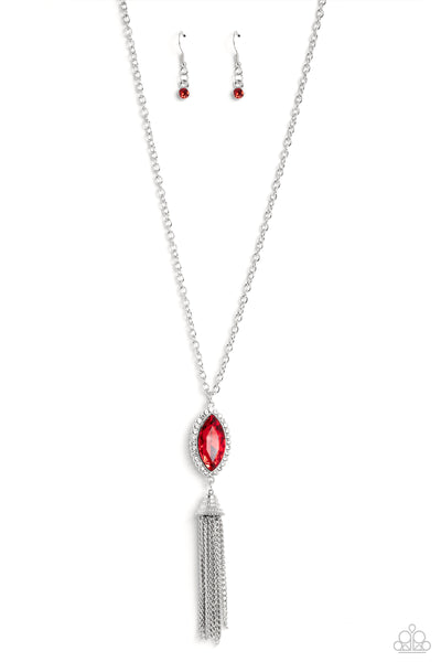 Paparazzi Tassel Tabloid - Red Marquise-Cut Necklace