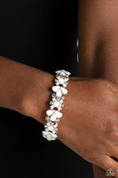 Paparazzi Teasing Torrent - White Round Teardrop Beads Floral Bracelet