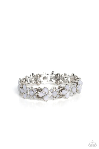 Paparazzi Teasing Torrent - White Round Teardrop Beads Floral Bracelet