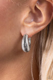 Paparazzi Textured Tenure - Silver Hoops Earrings