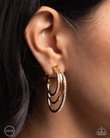 Paparazzi Triad Trek - Gold Hoops Clip-Ons Earrings