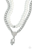 Paparazzi Turn Back the LOCK - White Iridescent Beads Necklace