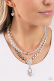 Paparazzi Turn Back the LOCK - White Iridescent Beads Necklace