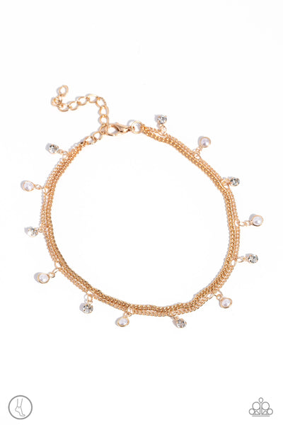 Paparazzi WATER You Waiting For? - Gold Pearls and White Gems Anklet