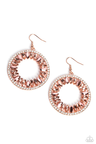 Paparazzi Wall Street Wreaths - Copper Shiny Marquise-Cut Earrings