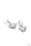 Paparazzi We Are Young - White Iridescent Heart Hoops Earrings