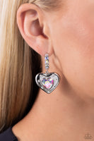 Paparazzi We Are Young - White Iridescent Heart Hoops Earrings