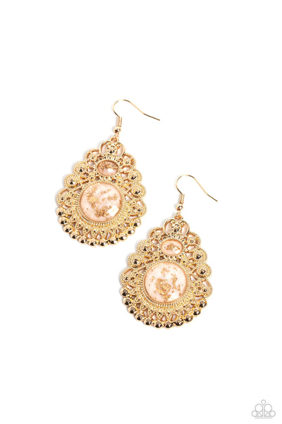 Paparazzi Welcoming Whimsy - White Beads Gold Foil Earrings