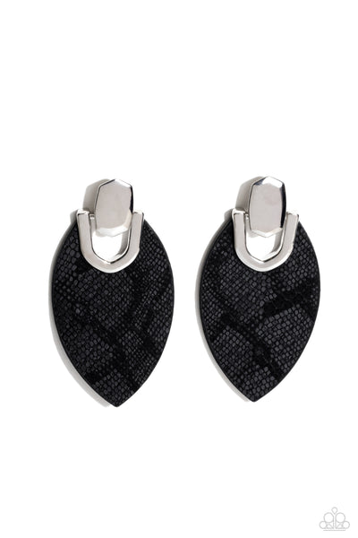 Paparazzi Wildly Workable - Black Leather Earrings