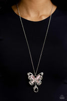 Paparazzi Wings Of Whimsy - Pink Cat;s Eye Butterfly Necklace Lanyard