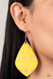 Paparazzi Zimbabwe Zoo - Yellow Diamond Shaped Wooden Earrings