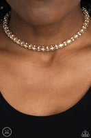 Paparazzi ETERNAL EFFULGENCE - GOLD White Rhinestoes Chocker Necklace