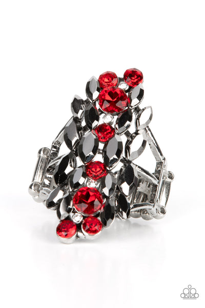 Paparazzi Smoky Smolder - Red Marquise Cut Hematite Ring