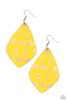 Paparazzi Zimbabwe Zoo - Yellow Diamond Shaped Wooden Earrings