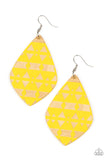 Paparazzi Zimbabwe Zoo - Yellow Diamond Shaped Wooden Earrings