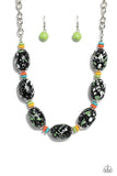 Paparazzi No Laughing SPLATTER - Green Floral Necklace