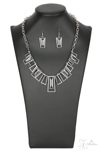 PAPARAZZI VICTORIOUS - ZI COLLECTION 2018 - GEOMETRIC SMOKEY GEM WITH RHINESTONES SILVER NECKLACE