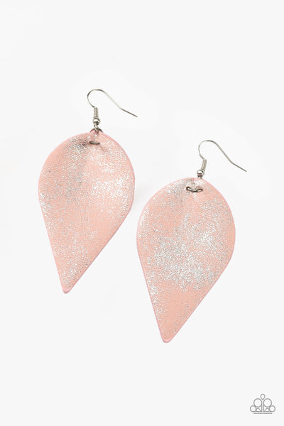 Paparazzi Enchanted Shimmer Leather Earrings- Pink - Veronica's Jewelry Paradise, LLC