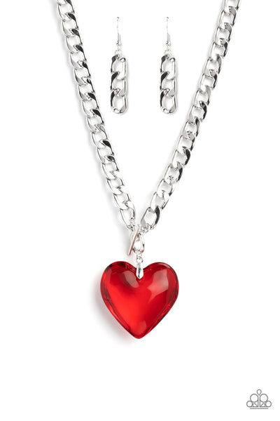 Paparazzi March LOP GLASSY-Hero- Red Heart Necklace